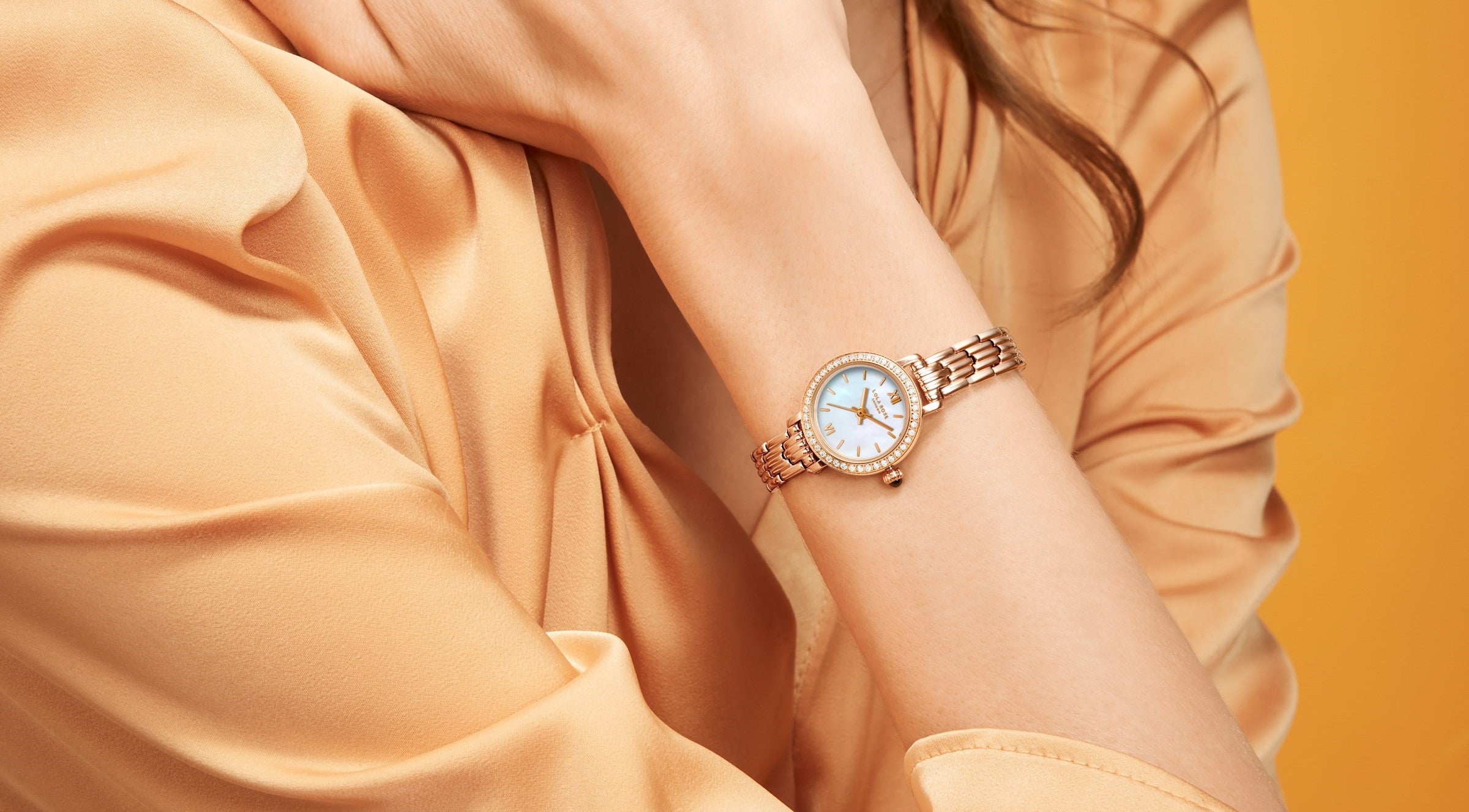 Woman wearing wrist watch sale