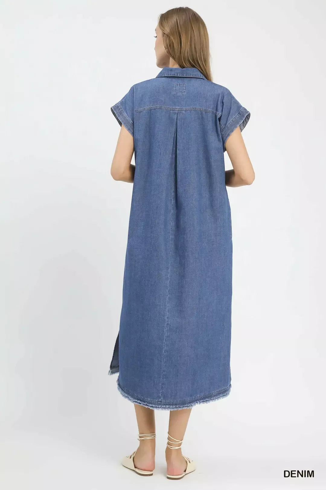 umgee denim dress Stone Washed Collared Midi Denim / S Size:L - 8(US) - 12(UK) Sofia Black Dress | neckline:SHIRT No stretch Body