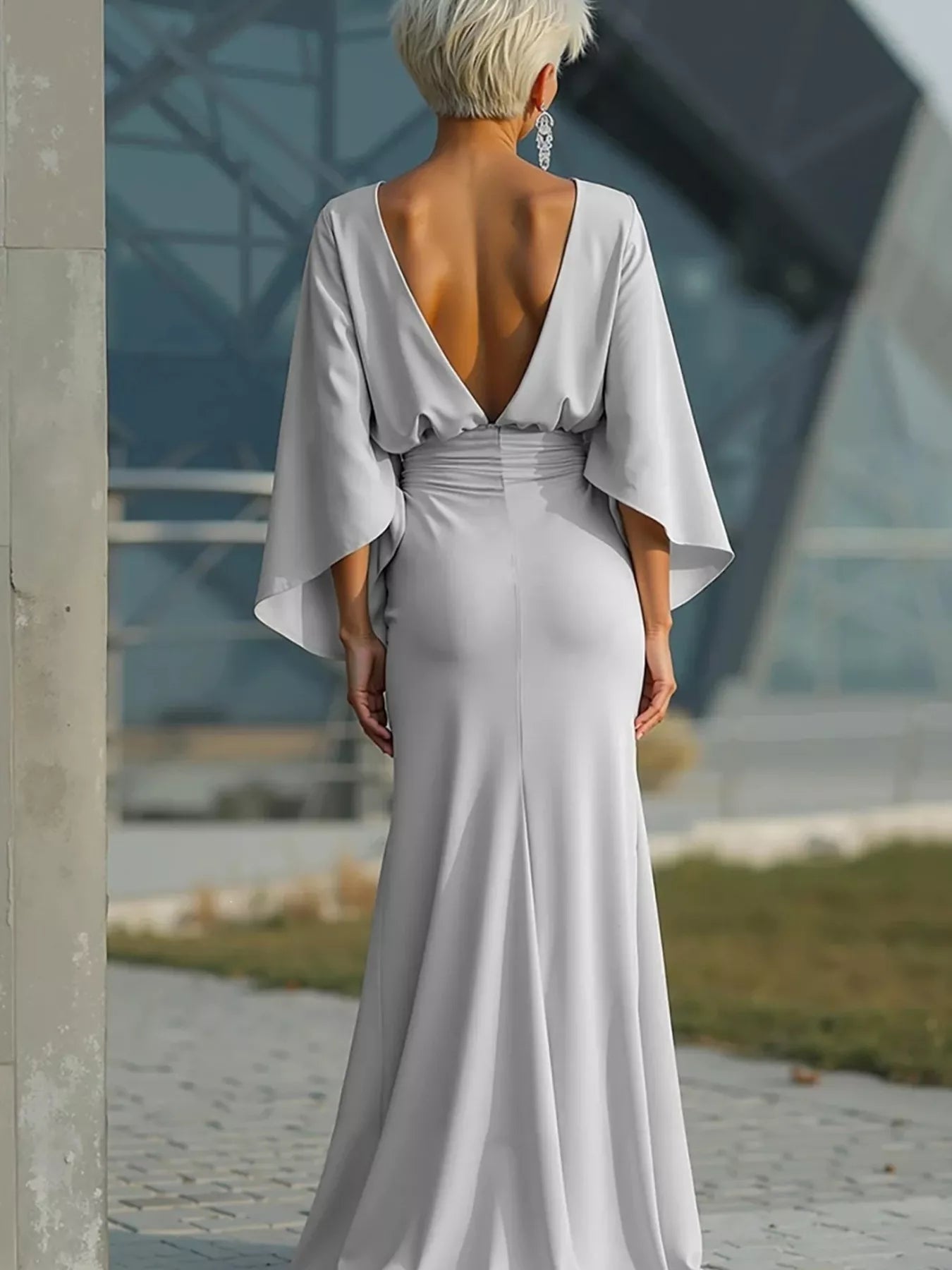 silver batwing dress Kiara Batwing Metallic Dress