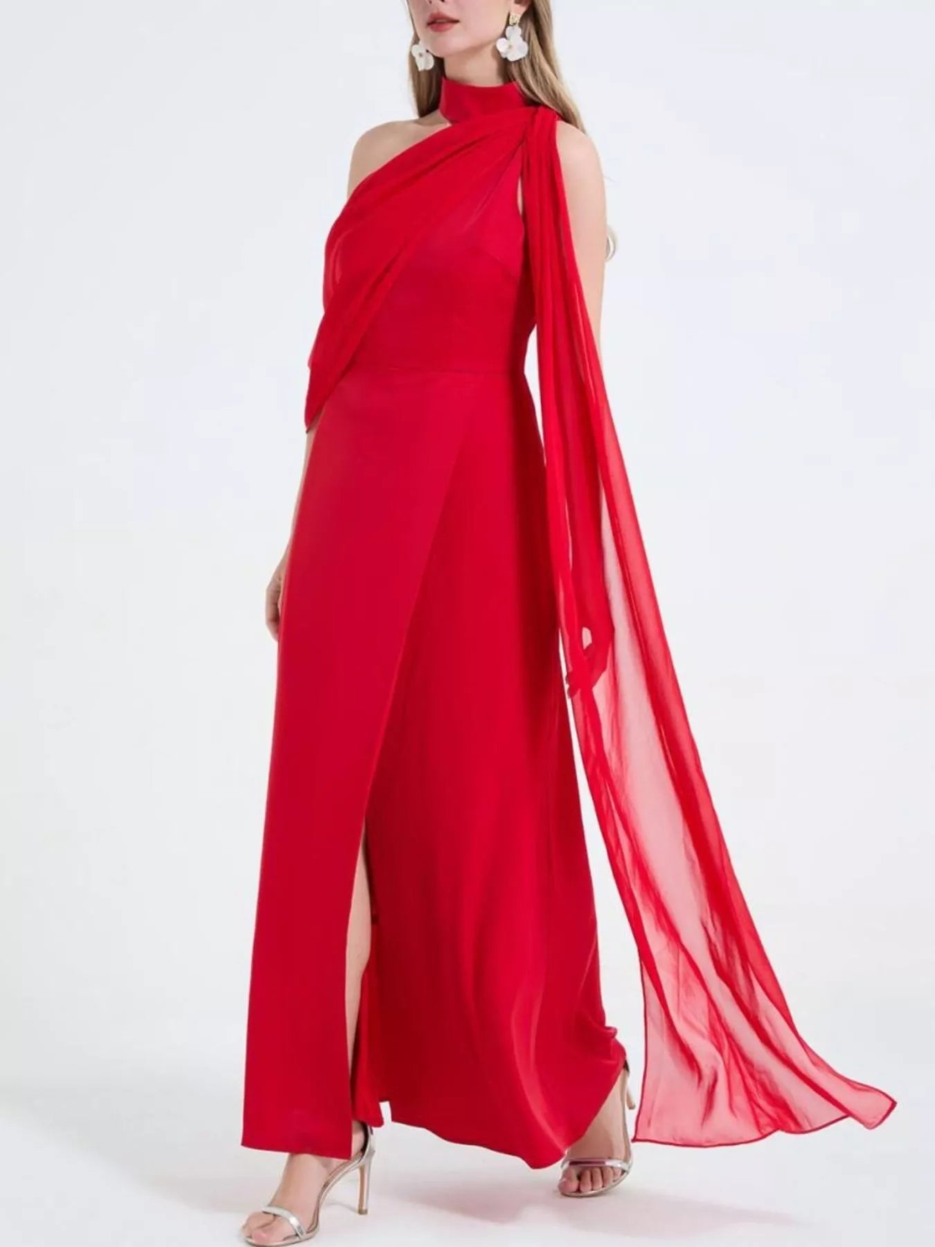 Asymmetrical Neck High Slit Maxi Dress – Montret