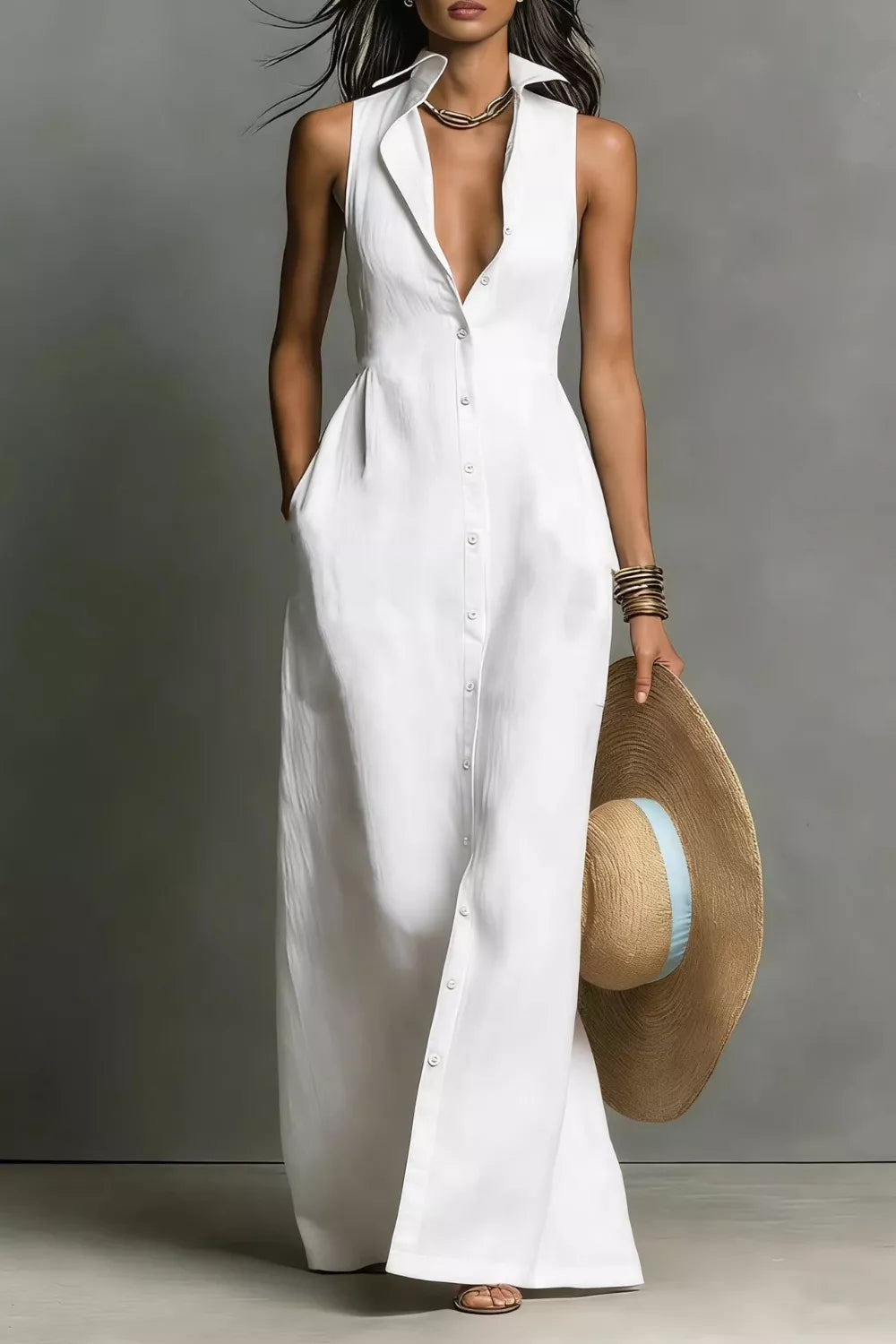 Sleeveless Button-Down Maxi Dress – Montret