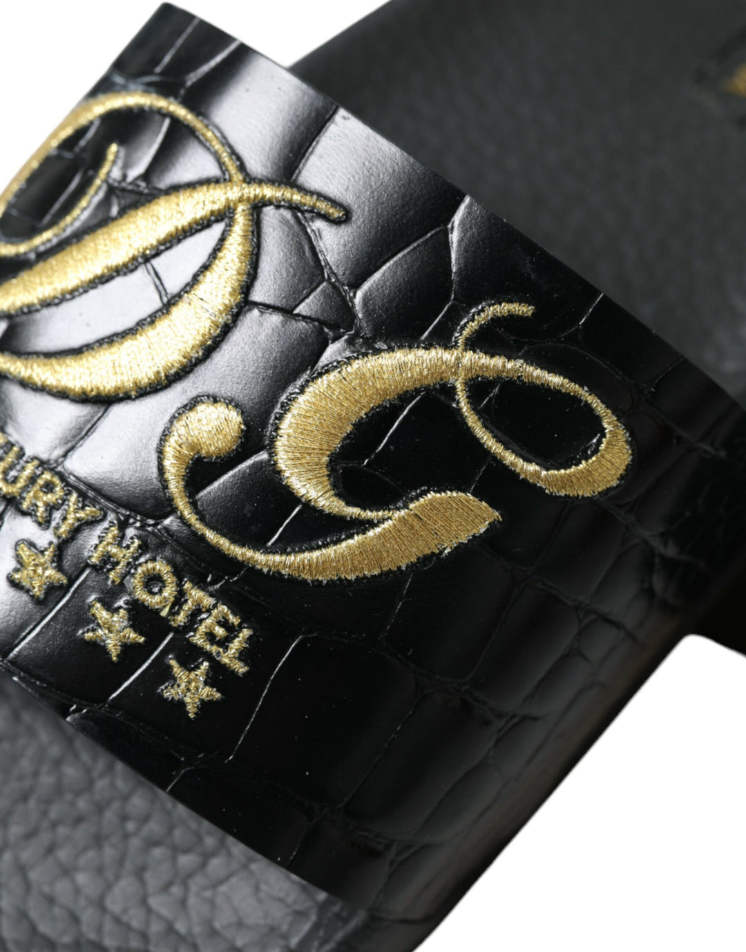 Dolce & Gabbana Elegant Black and Gold Leather Slides
