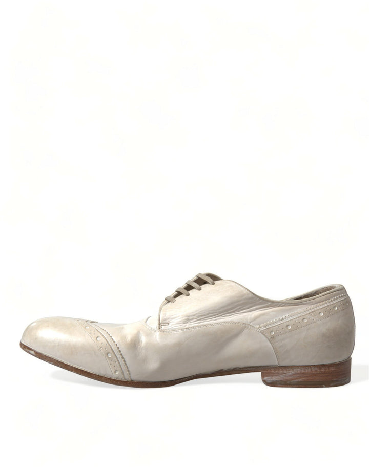 Dolce & Gabbana Elegant White Leather Brogue Dress Shoes