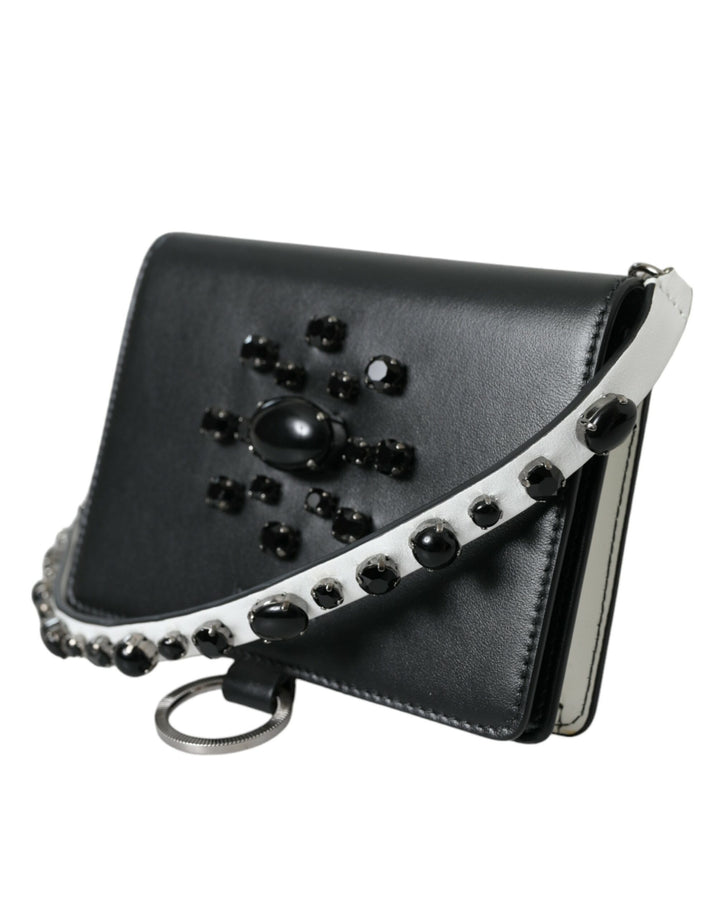 Dolce & Gabbana Elegant Crystal-Embellished Leather Card Holder