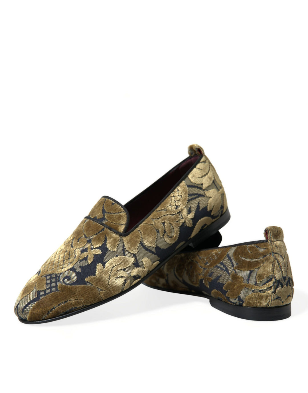Dolce & Gabbana Opulent Gold Velvet Smoking Slippers