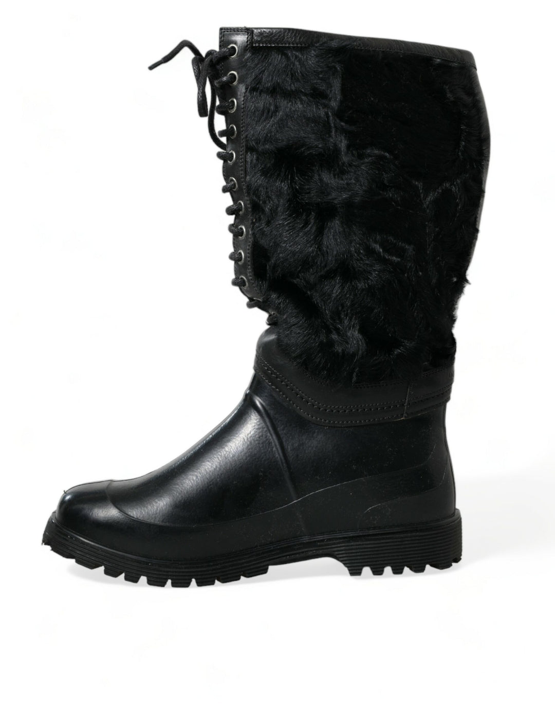 Dolce & Gabbana Sleek Black Shearling Mid Calf Boots