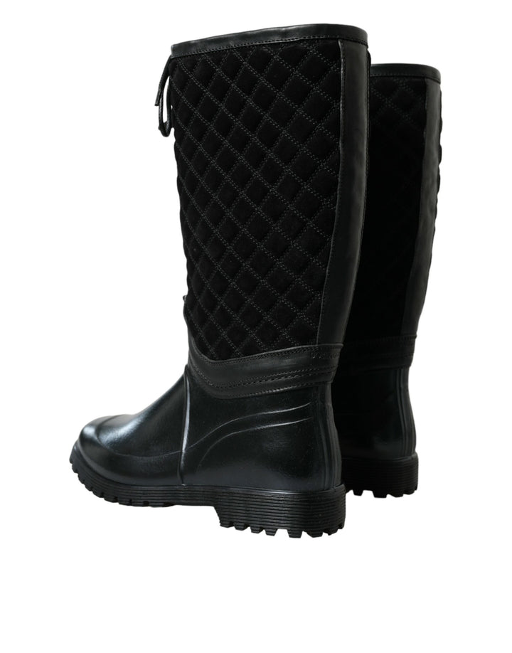 Dolce & Gabbana Elegant Quilted Lace-Up Rain Boots