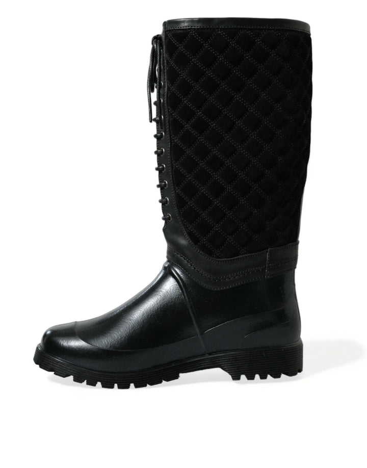 Dolce & Gabbana Elegant Quilted Lace-Up Rain Boots