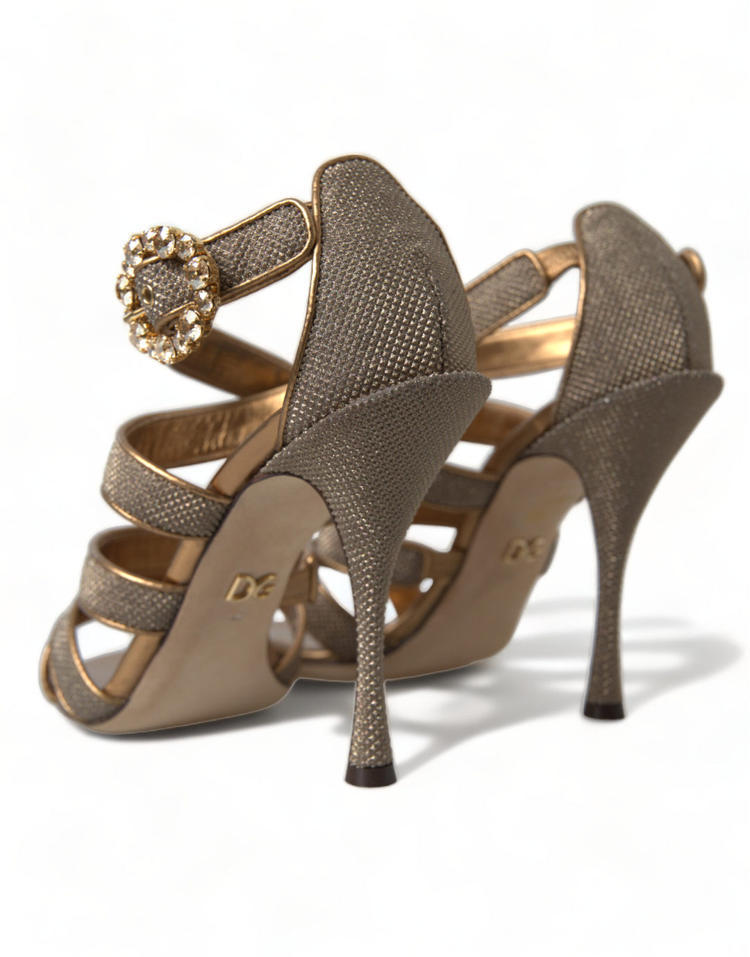 Dolce & Gabbana Bronze Crystal Stiletto Heels Sandals