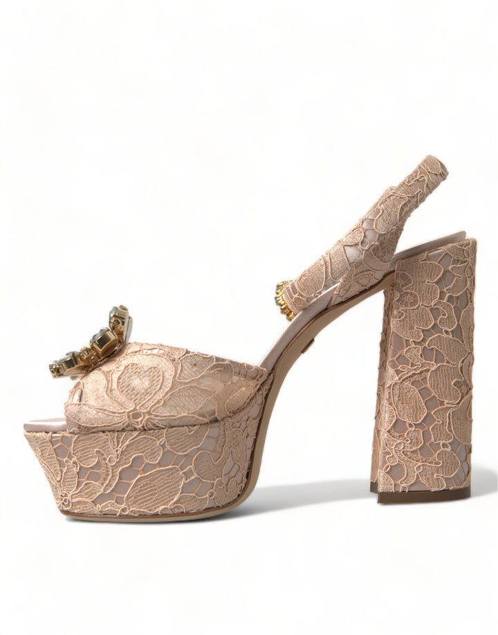 Dolce & Gabbana Chic Light Pink Platform Heels with Lace Detail
