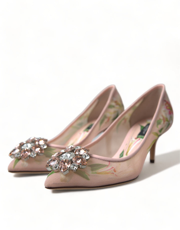 Dolce & Gabbana Elegant Pink Floral Crystal Pumps