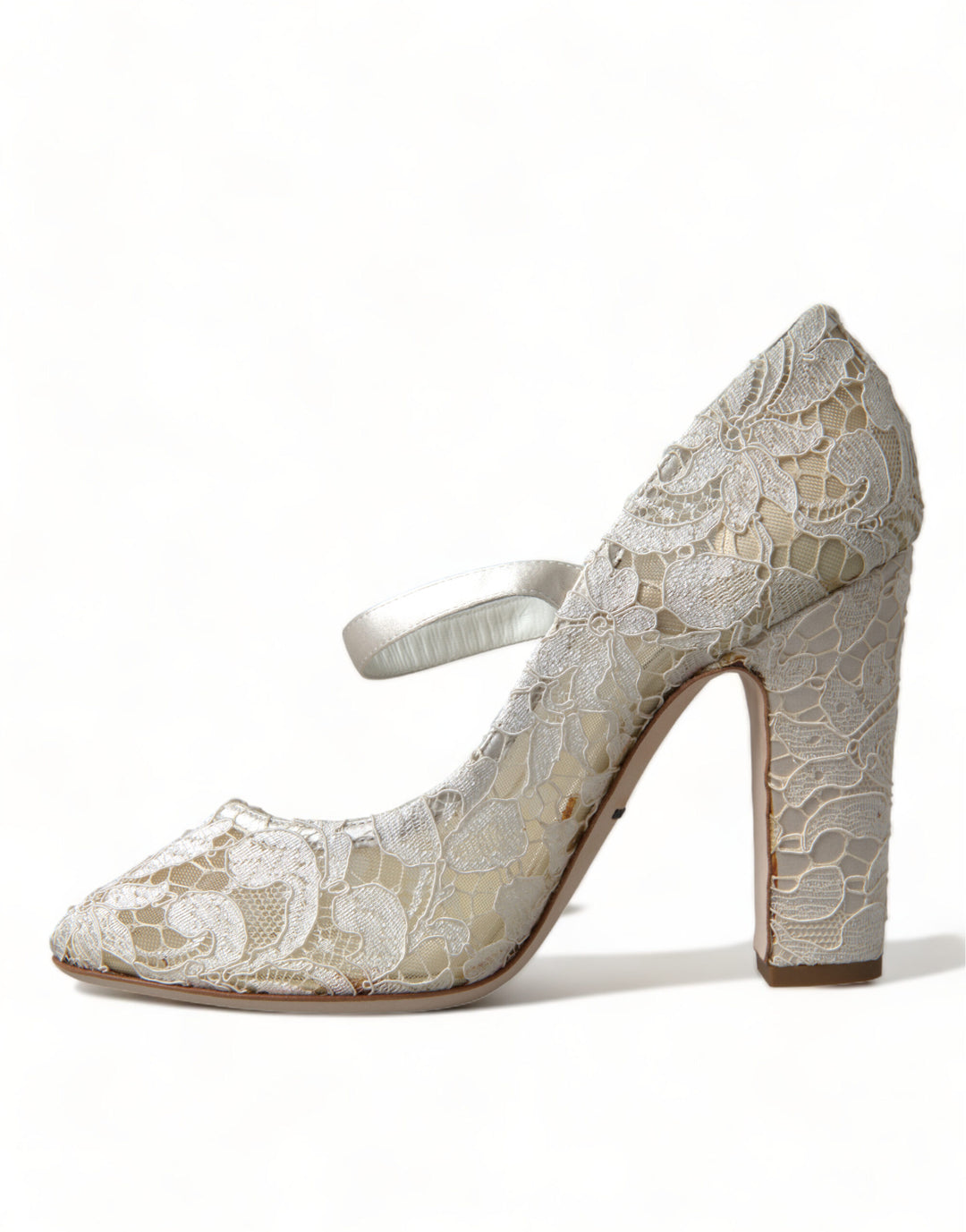 Dolce & Gabbana Chic Lace Block Heels Sandals in Cream White