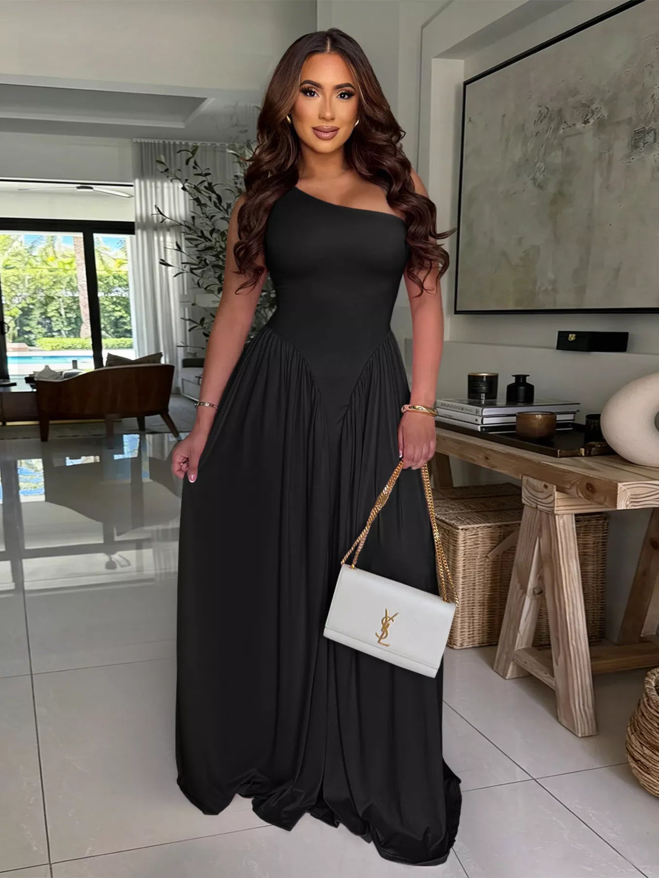 maxi dress origin Ruched One-Shoulder Maxi Dress – Montret