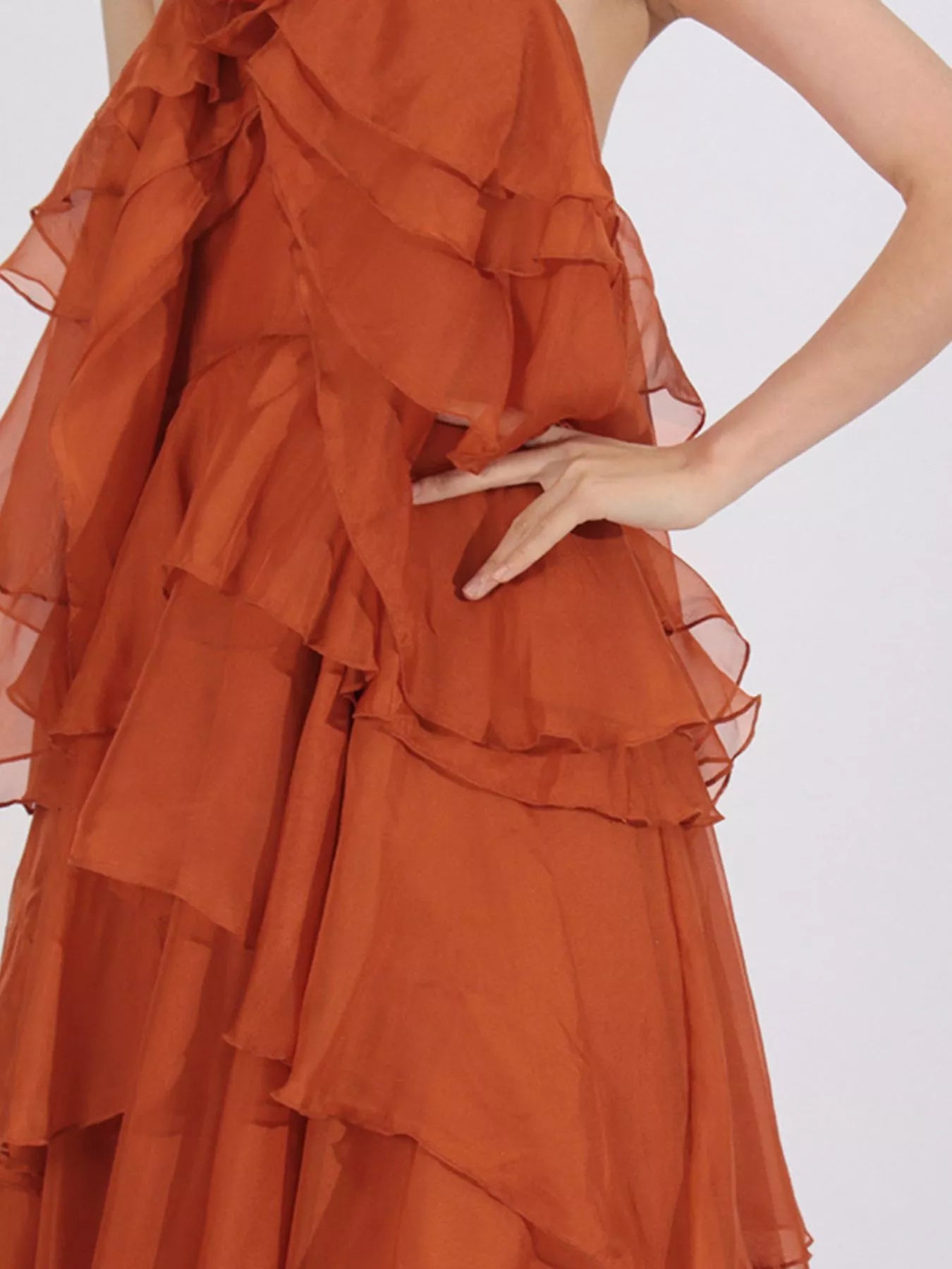 Ruffled Chiffon Halter Neck Maxi Dress – Montret