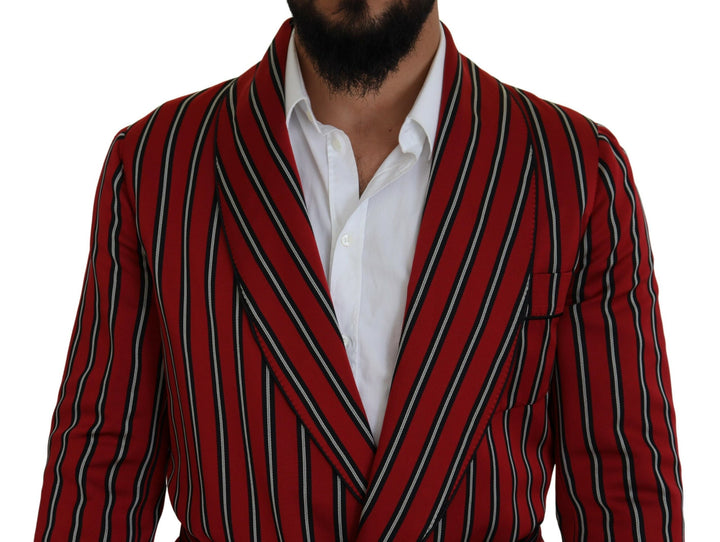 Dolce & Gabbana Elegant Red Striped Long Robe Luxury Wear
