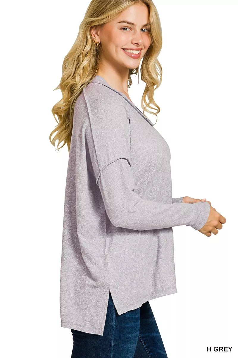 Zenana Soft Melange Hacci Exposed Seam Hi-low Tee – Montret