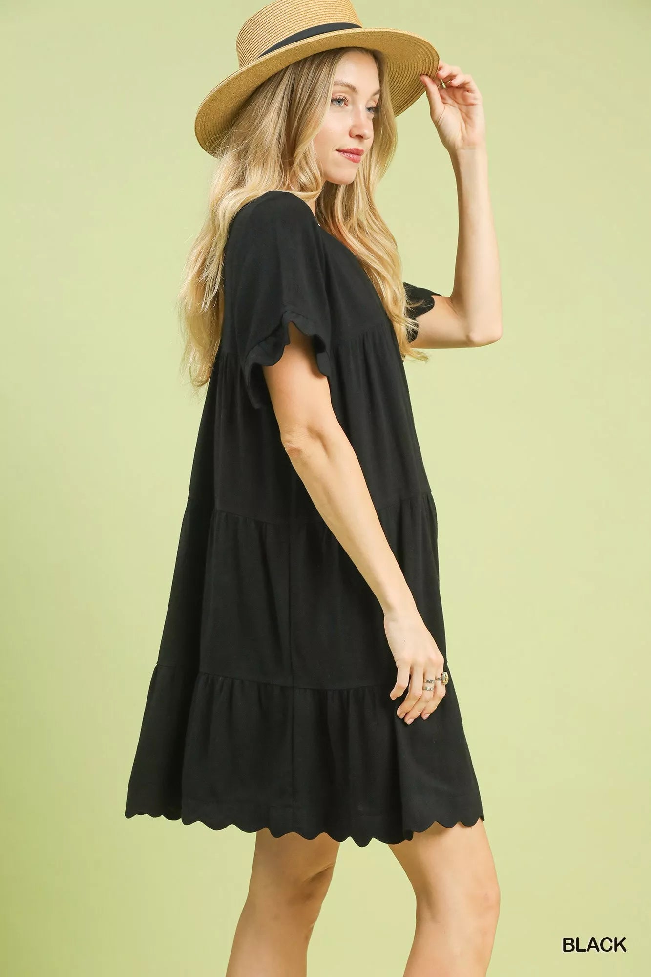 Umgee Linen Tiered Babydoll Dress with Ruffle Sleeves – Montret