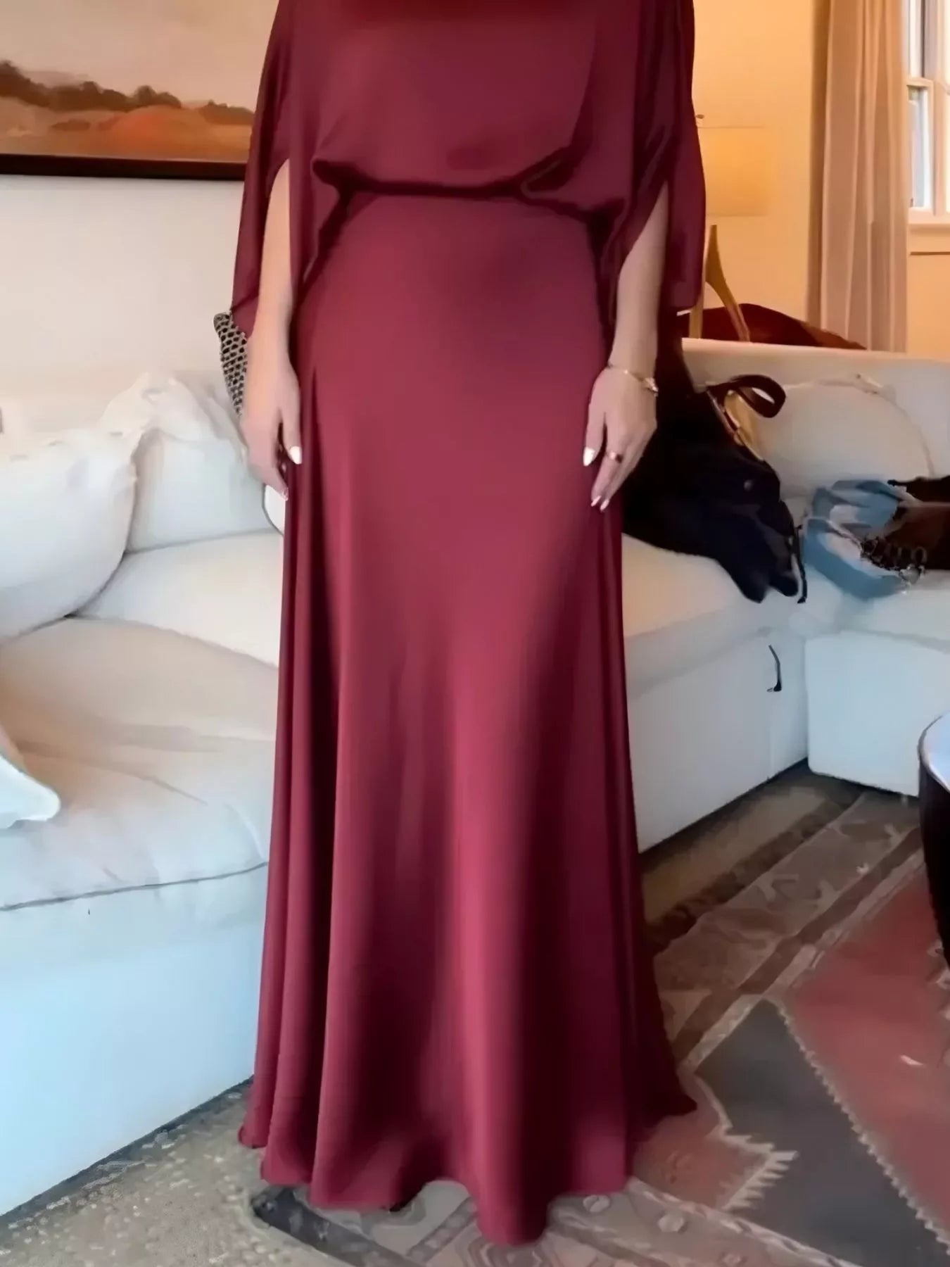Full Size Elegant Batwing Sleeve Maxi Dress Plus Size Dark Green / L