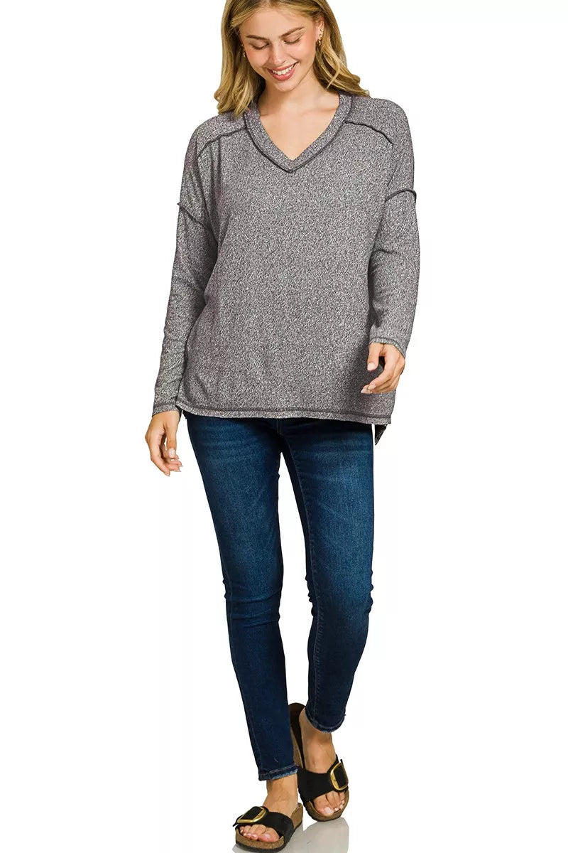 Zenana Soft Melange Hacci Exposed Seam Hi-low Tee – Montret