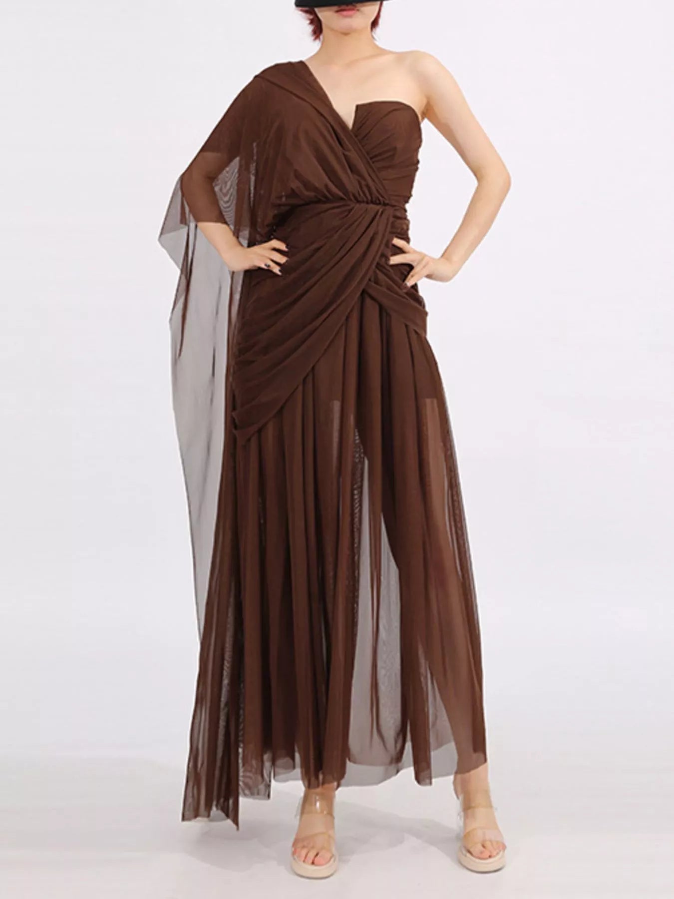One-Shoulder Flowy Mesh Dress – Montret