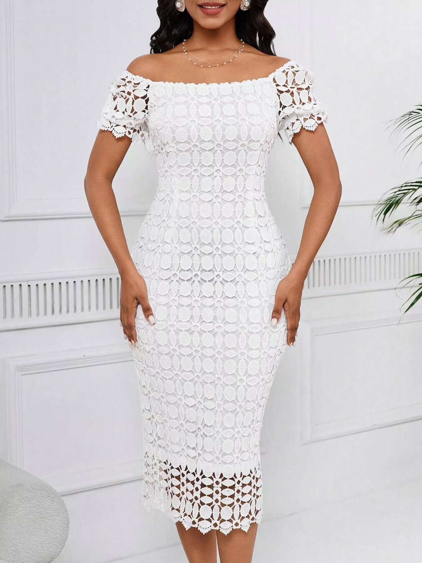 Lace Short Sleeve Midi Dress – Montret