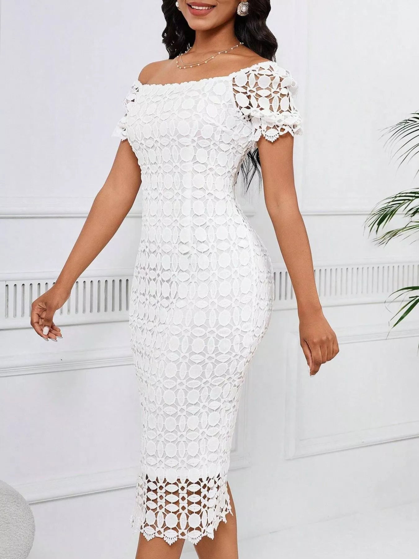 Lace Short Sleeve Midi Dress – Montret