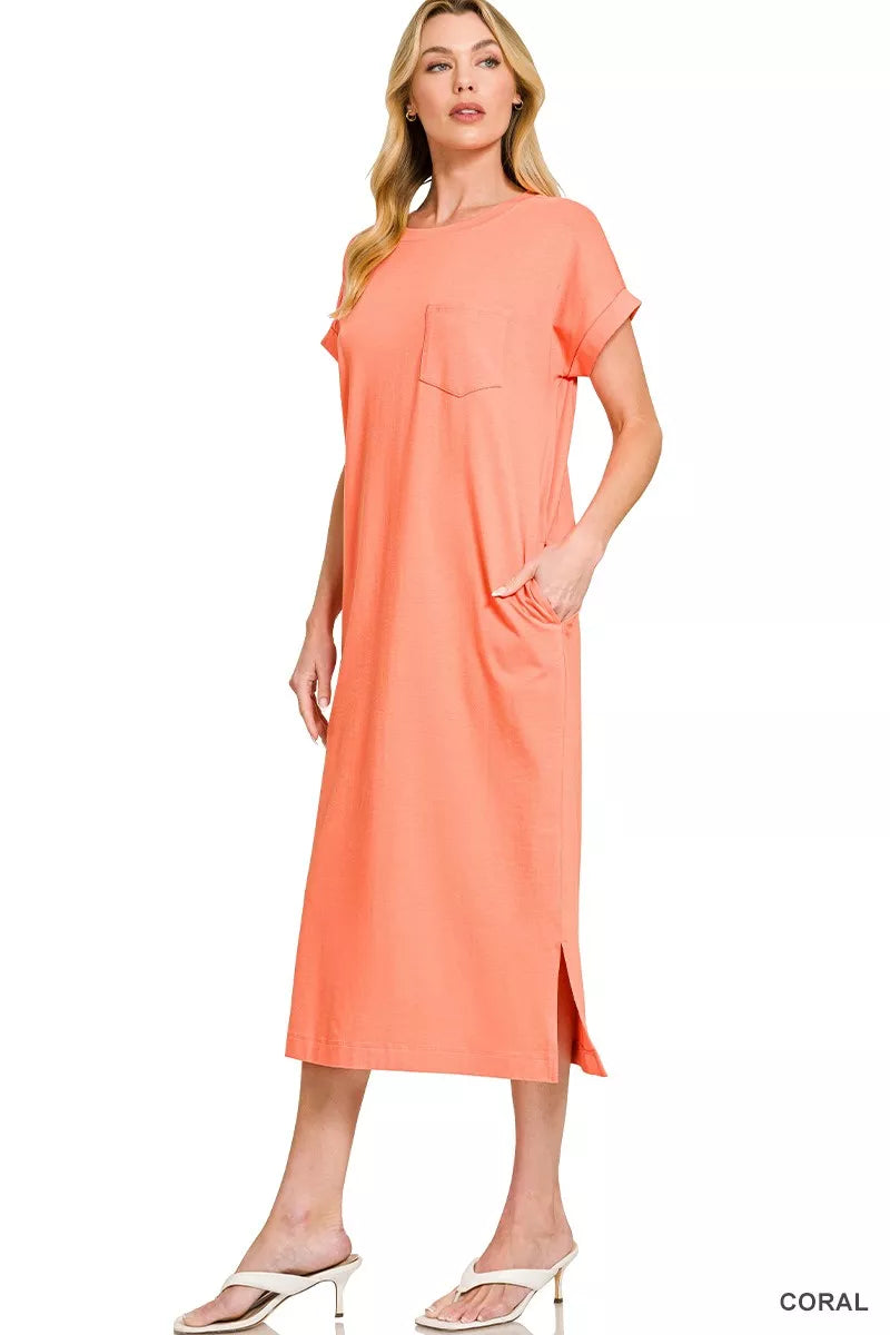 round neck short sleeve midi dress Zenana Round Neck Short Sleeve Midi Dress – Montret