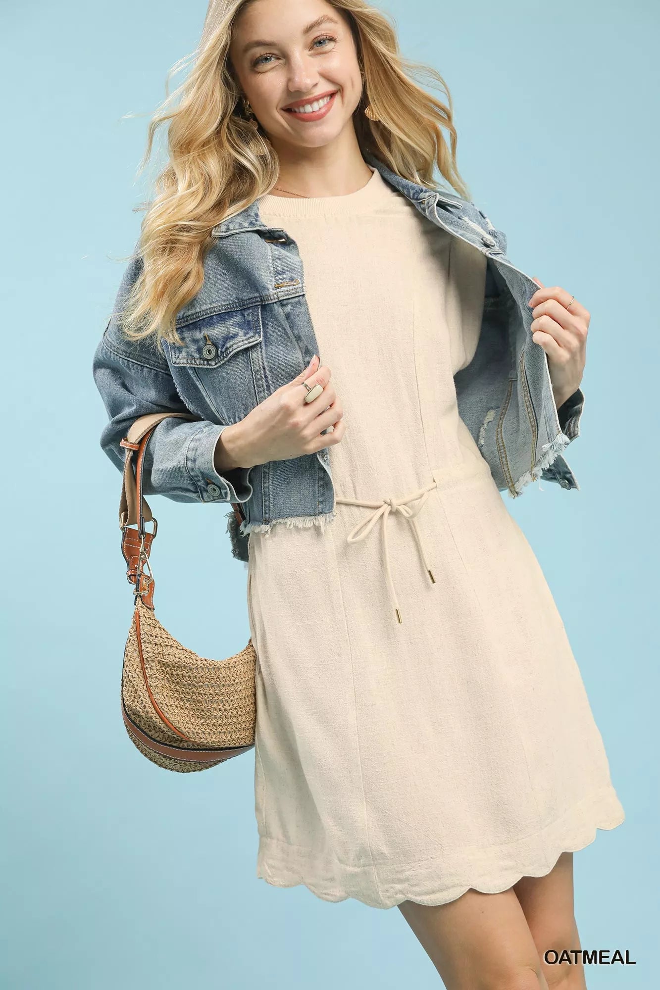 Umgee Linen Blend Scallop Hem Mini Dress – Montret