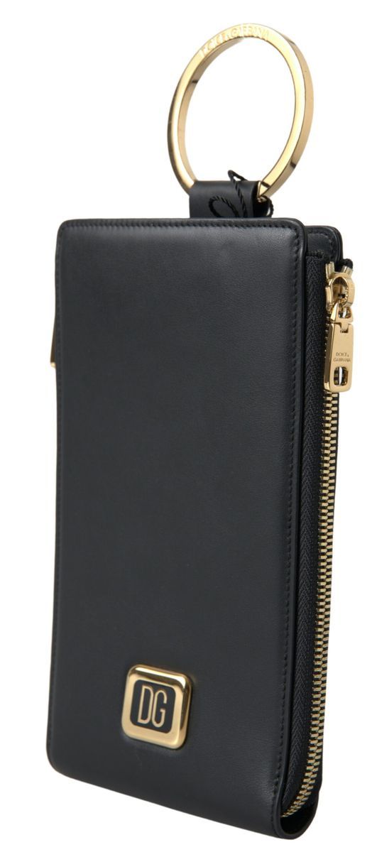 Dolce & Gabbana Elegant Black Leather Cardholder with Zip Detail