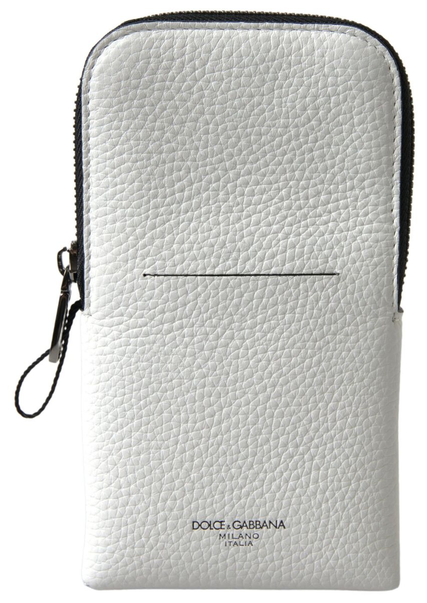 Dolce & Gabbana Elegant White Leather Phone Crossbody Bag