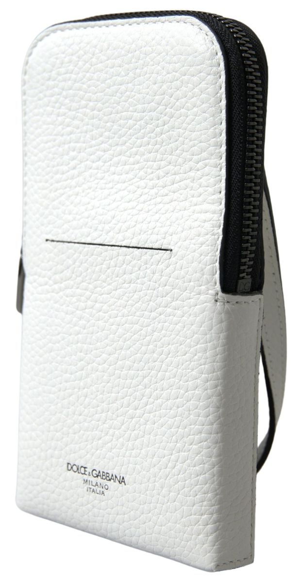 Dolce & Gabbana Elegant White Leather Phone Crossbody Bag