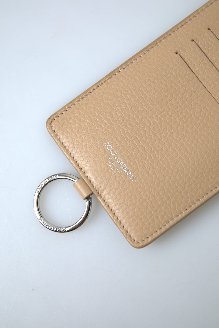 Dolce & Gabbana Elegant Beige Leather Cardholder Wallet