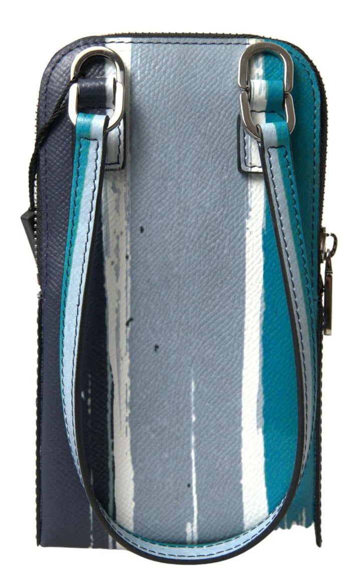 Dolce & Gabbana Elegant Leather Crossbody Phone Bag in Blue & White