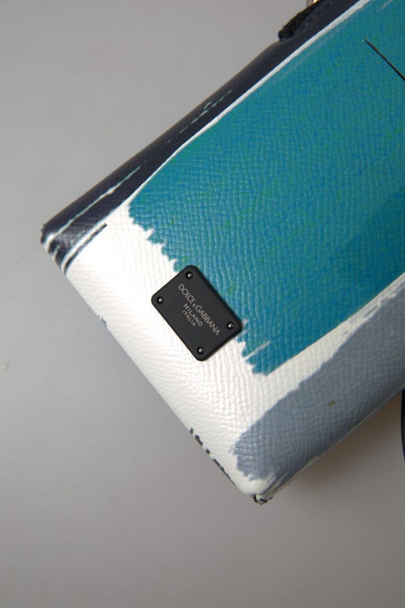 Dolce & Gabbana Elegant Leather Crossbody Phone Bag in Blue & White