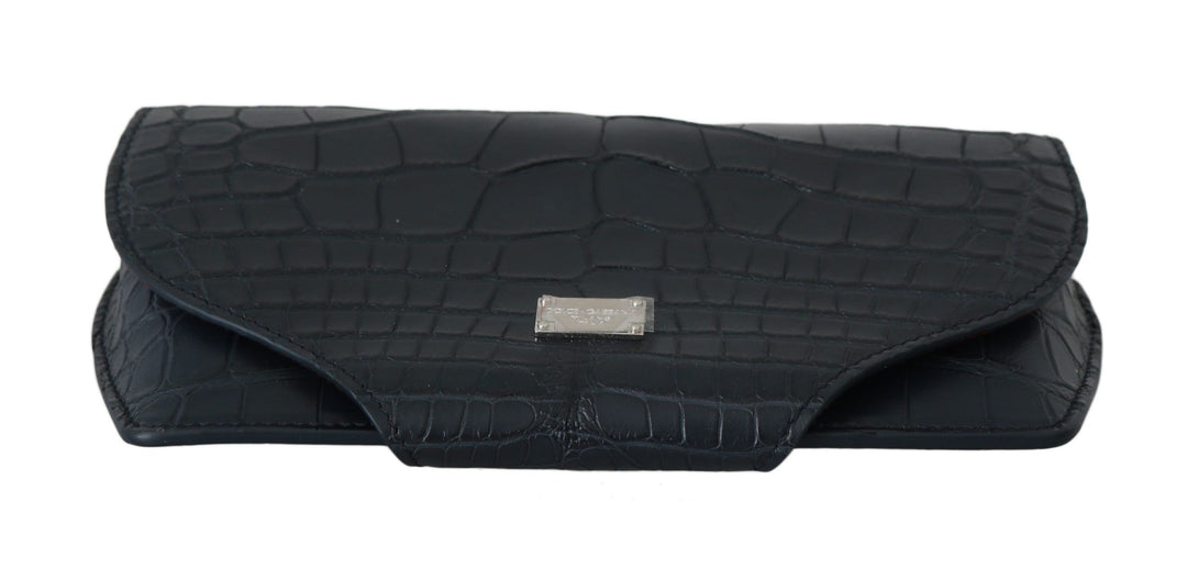 Dolce & Gabbana Elegant Blue Crocodile Leather Eyewear Pouch