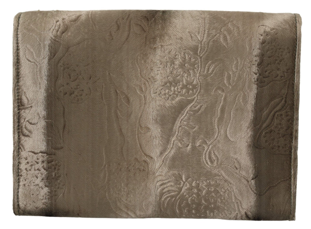 Dolce & Gabbana Beige Velvet Croco-Print Leather Briefcase Clutch