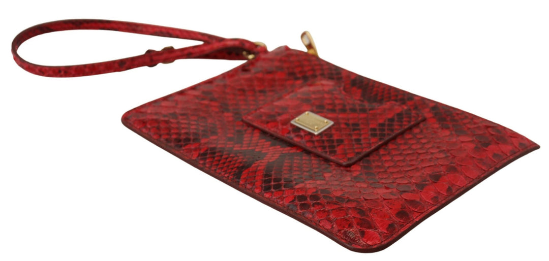 Dolce & Gabbana Elegant Red Leather Ayers Snake Clutch