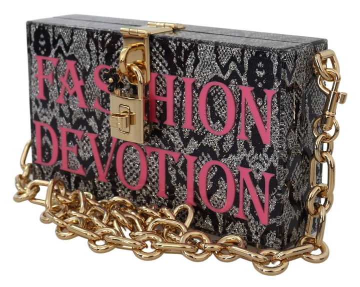 Dolce & Gabbana Gray Resin Dolce Box Clutch with Gold Details