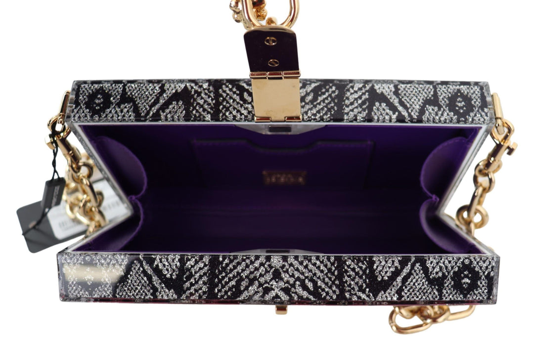Dolce & Gabbana Gray Resin Dolce Box Clutch with Gold Details