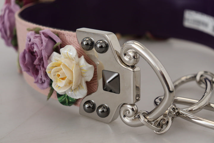 Dolce & Gabbana Beige Floral Leather Shoulder Strap Accessory
