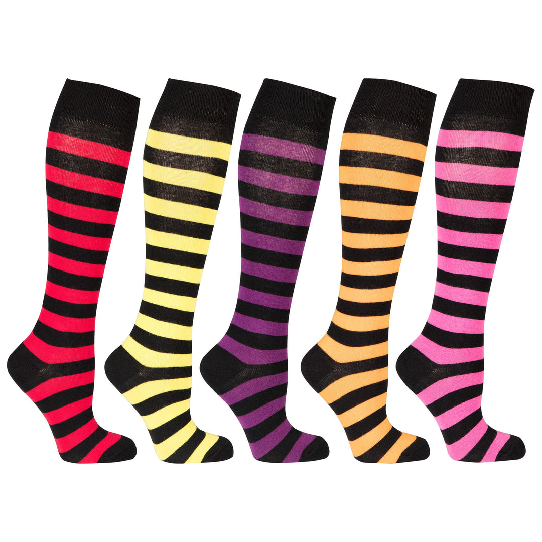 Stylish Stripe Knee High Socks Set (5 Pack)