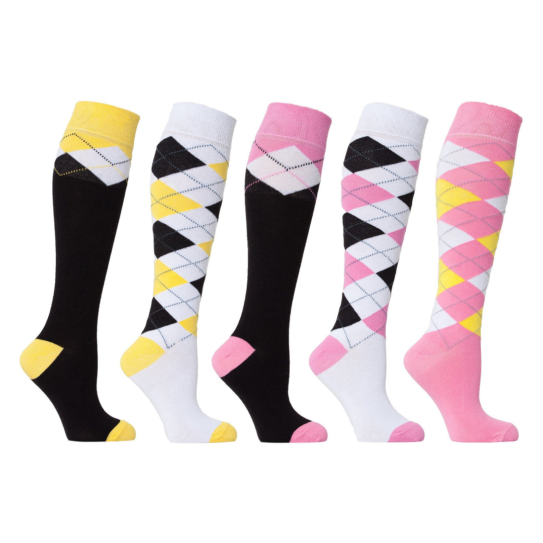 Mixed & Match Argyle Knee High Socks Set (5 Pack)