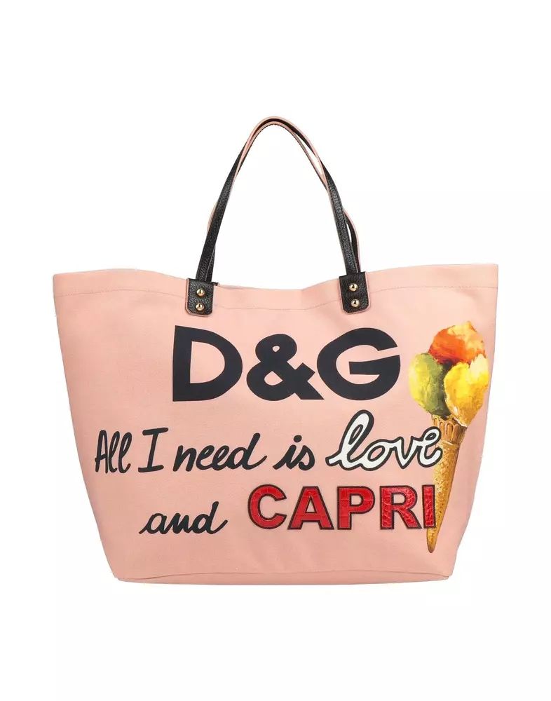 Dolce & Gabbana Elegant Pink Cotton Shopper with Calfskin Accents