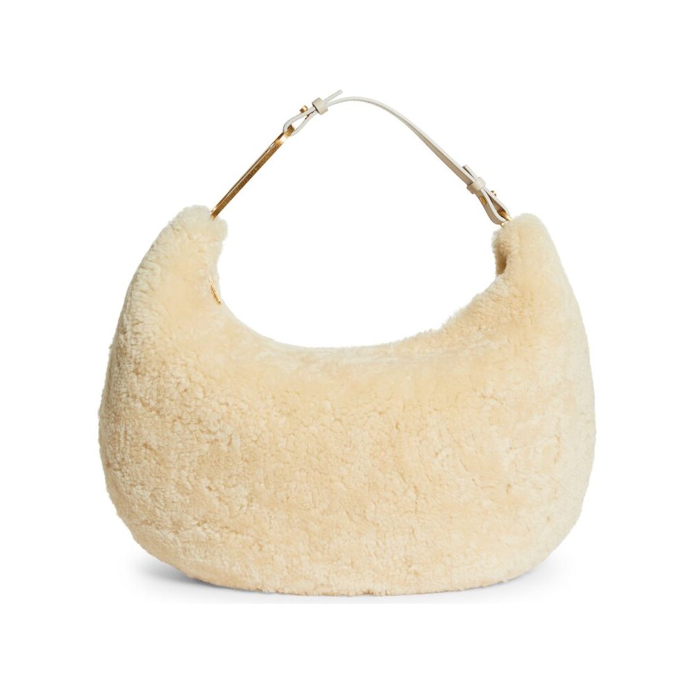 Off-White Cream Shearling Wool Chic Shoulder Bag