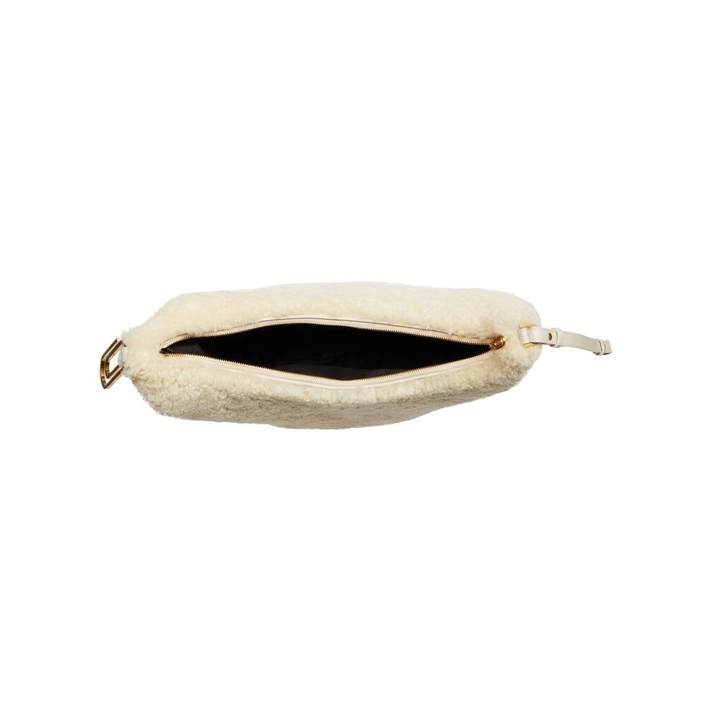 Off-White Cream Shearling Wool Chic Shoulder Bag