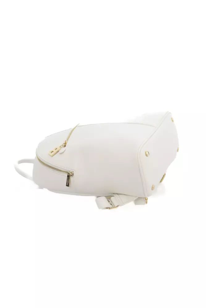 Baldinini Trend Chic White Backpack with Golden Accents