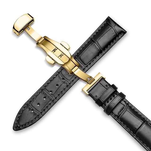 Genuine Leather Watch Band Alligator Grain 18mm 19mm 20mm 21mm 22mm 24mm Calf Strap for Tissot Seiko Black Vintage Gold - Montret