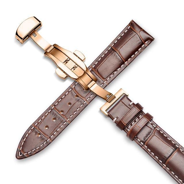 Genuine Leather Watch Band Alligator Grain 18mm 19mm 20mm 21mm 22mm 24mm Calf Strap for Tissot Seiko Brown White Gold - Montret