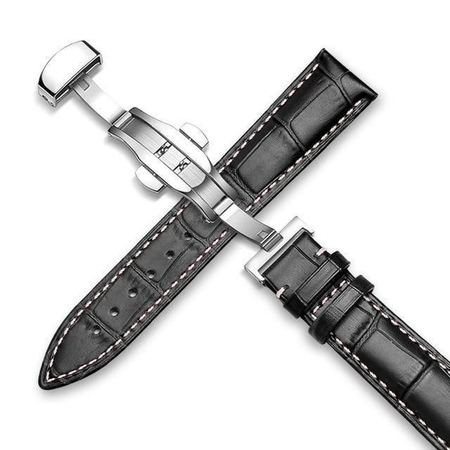 Genuine Leather Watch Band Alligator Grain 18mm 19mm 20mm 21mm 22mm 24mm Calf Strap for Tissot Seiko Brown White Silver - Montret