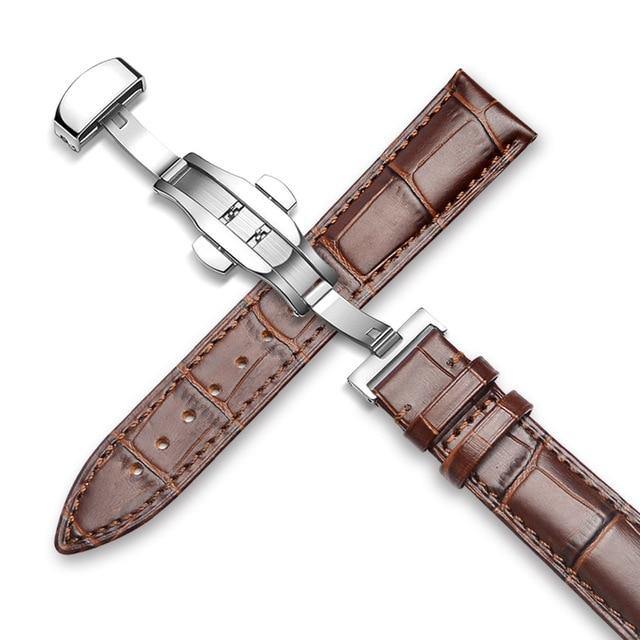 Genuine Leather Watch Band Alligator Grain 18mm 19mm 20mm 21mm 22mm 24mm Calf Strap for Tissot Seiko Brown brown Silver - Montret